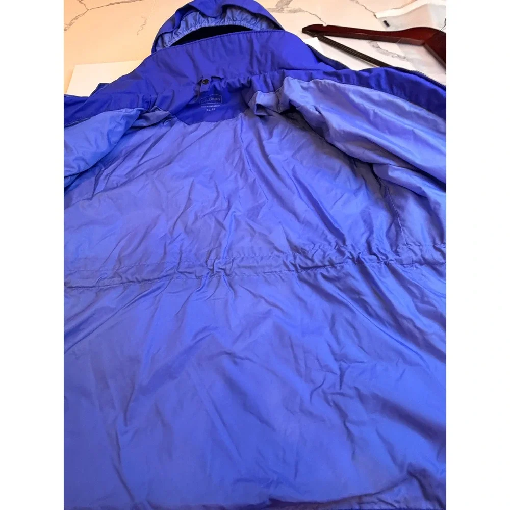 LL Bean Kids XL 18 Discovery Rain Jacket Blue Colorblock Hooded Shell 295451